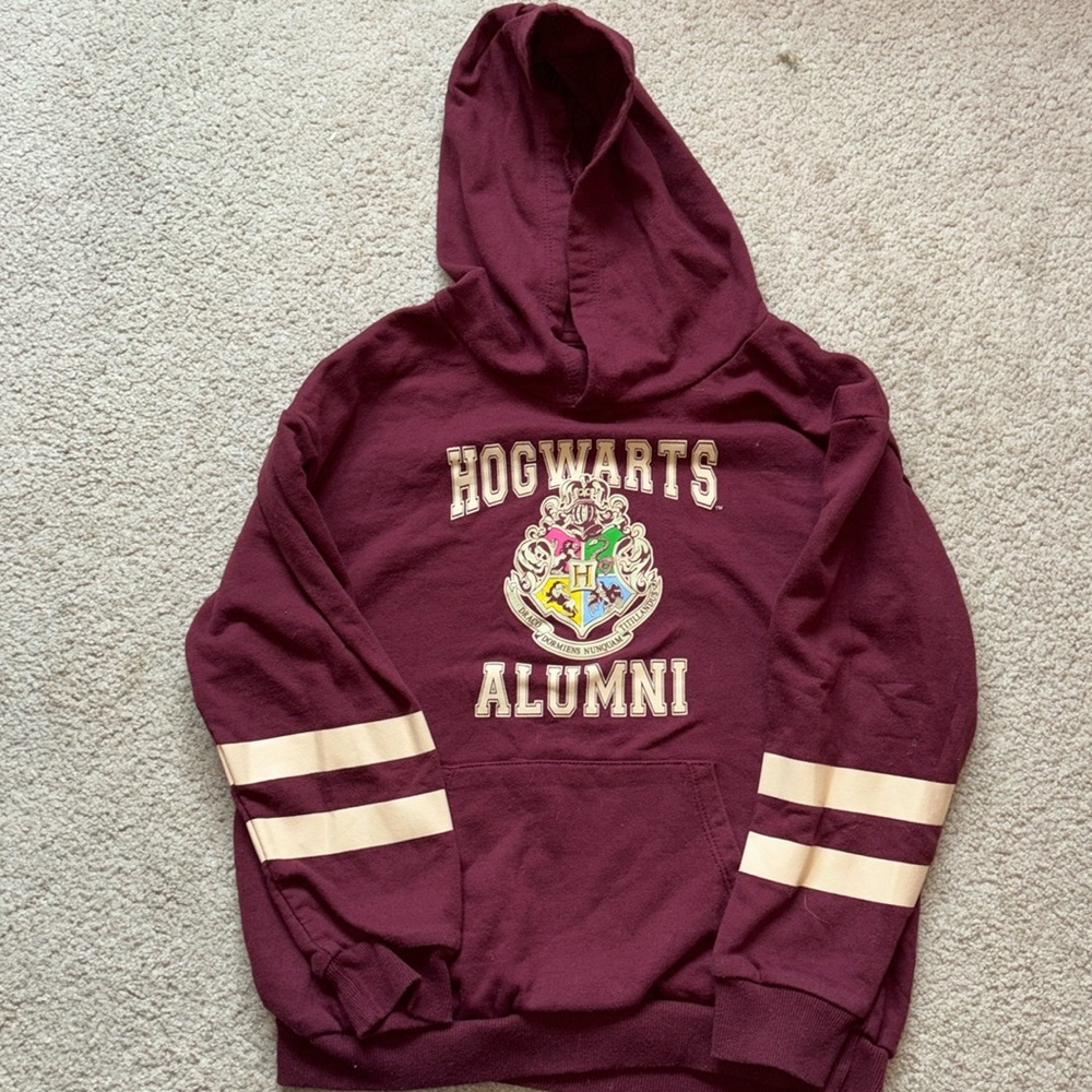 Warner Bros. Hogwarts Alumni Maroon Hoodie with Cream Stripes